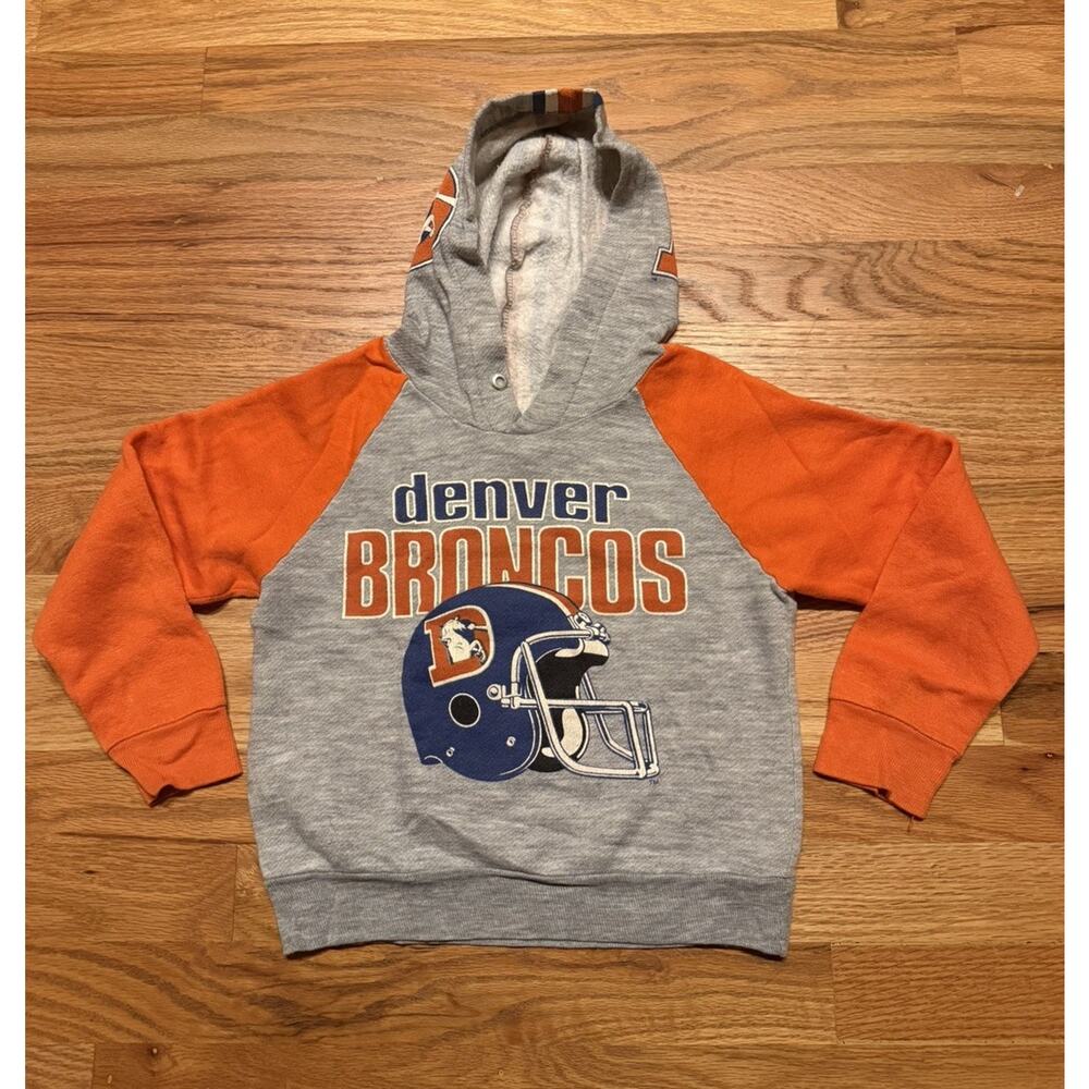 Vintage 80s Denver Broncos NFL Kids Single Stitch Pullover Hoodie Boys Sz M 5/6